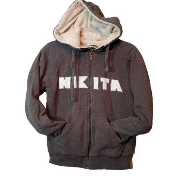 Nikita Tops - Nikita Snowboarder Street Wear Gray Sherpa Hoodie Jacket S